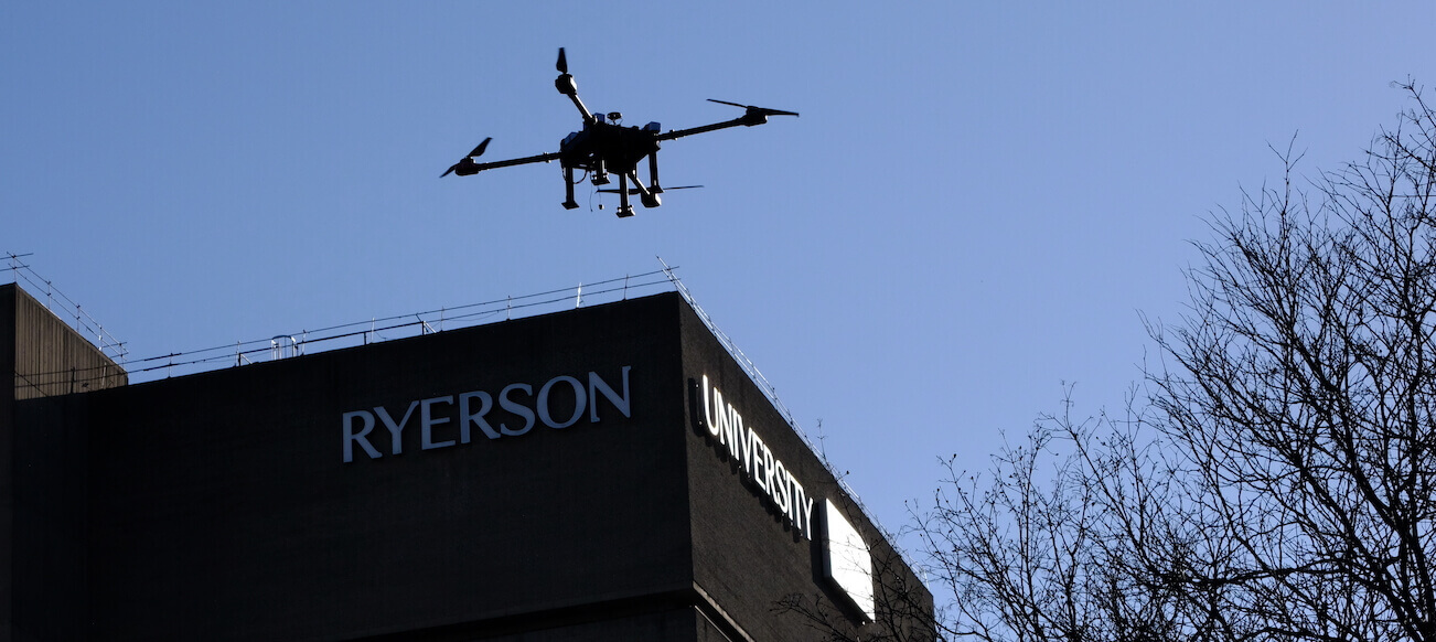 Drone flying over Ryerson building